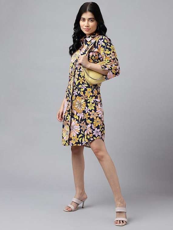 women floral print collared shirt dress - 22069349 -  Standard Image - 1
