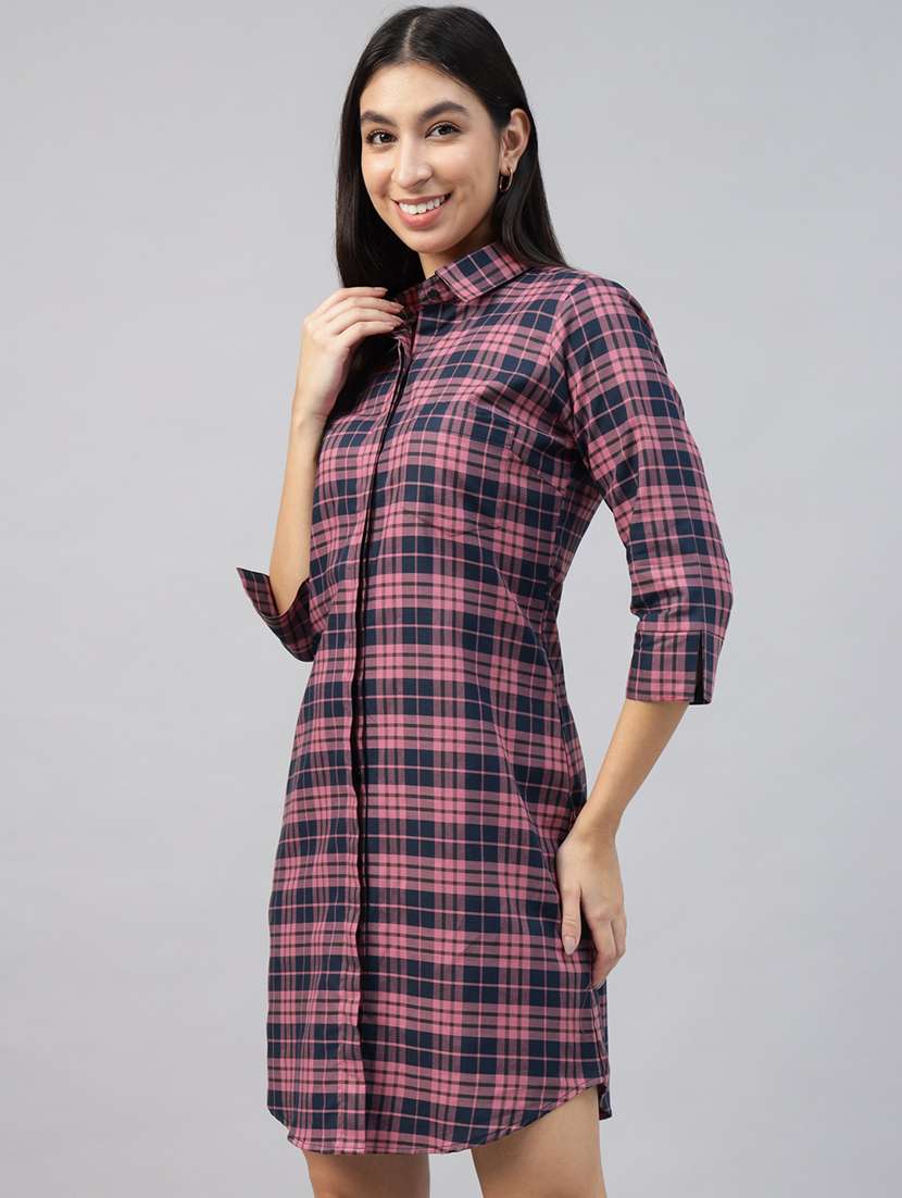 women checkered collared shirt dress - 22069352 -  Standard Image - 1