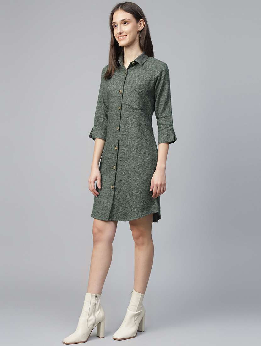 women solid collared shirt dress - 22069353 -  Standard Image - 1