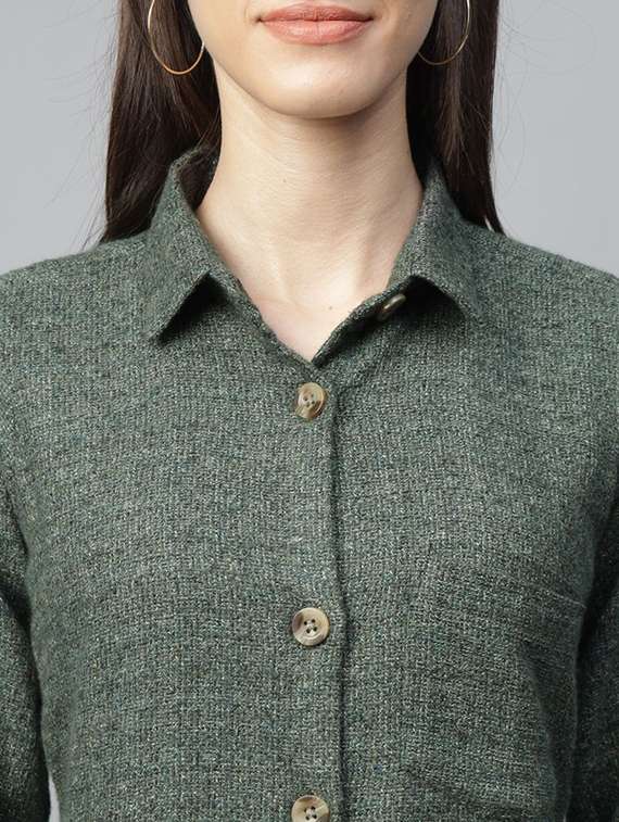 women solid collared shirt dress - 22069353 -  Standard Image - 4