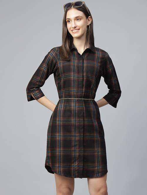 women checkered collared shirt dress - 22069354 -  Standard Image - 0