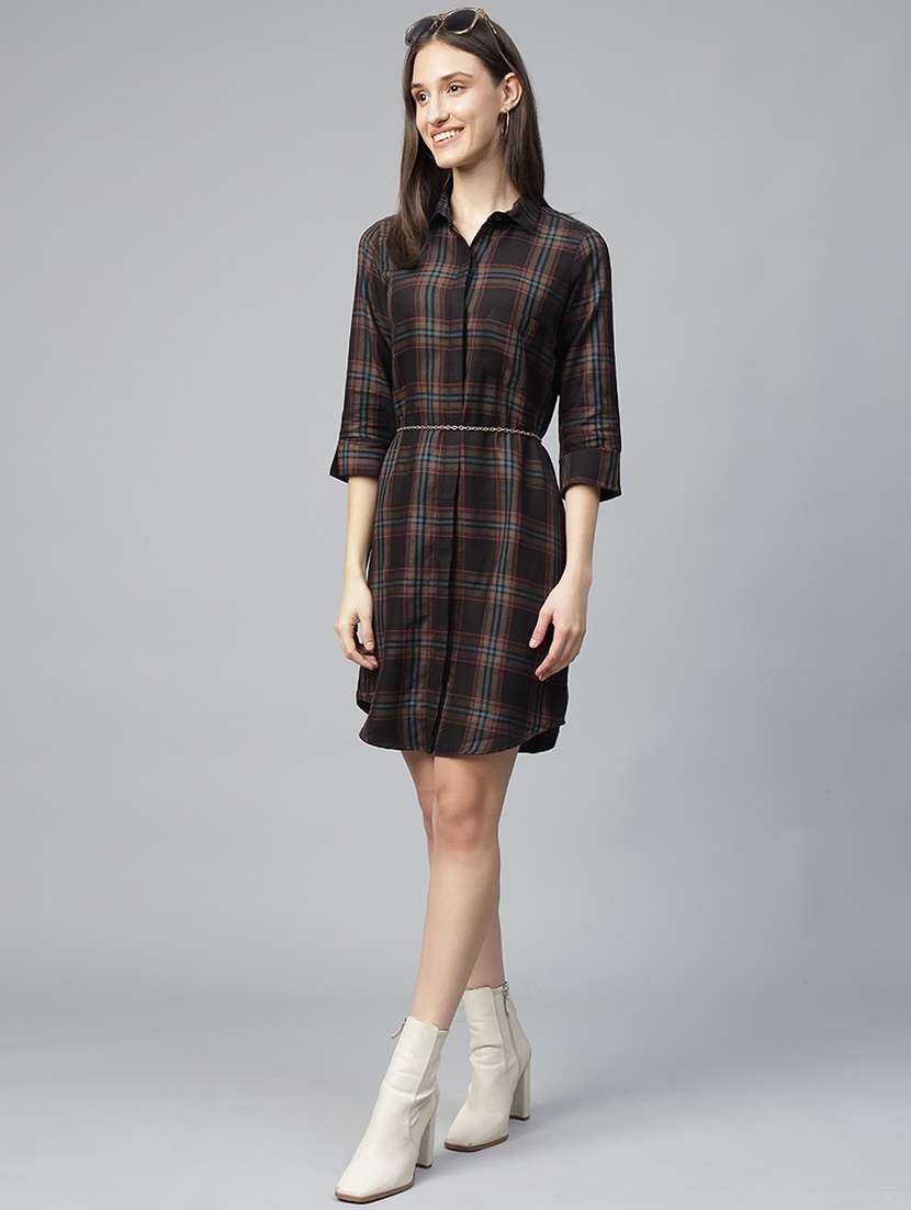 women checkered collared shirt dress - 22069354 -  Standard Image - 1