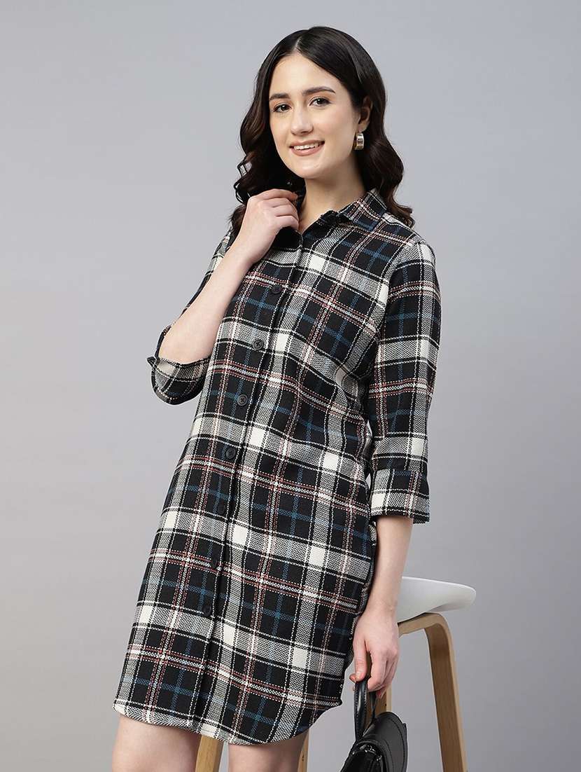 women checkered collared shirt dress - 22069357 -  Standard Image - 1