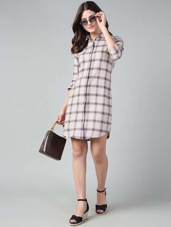women checkered collared shirt dress - 22069360 -  Standard Image - 1