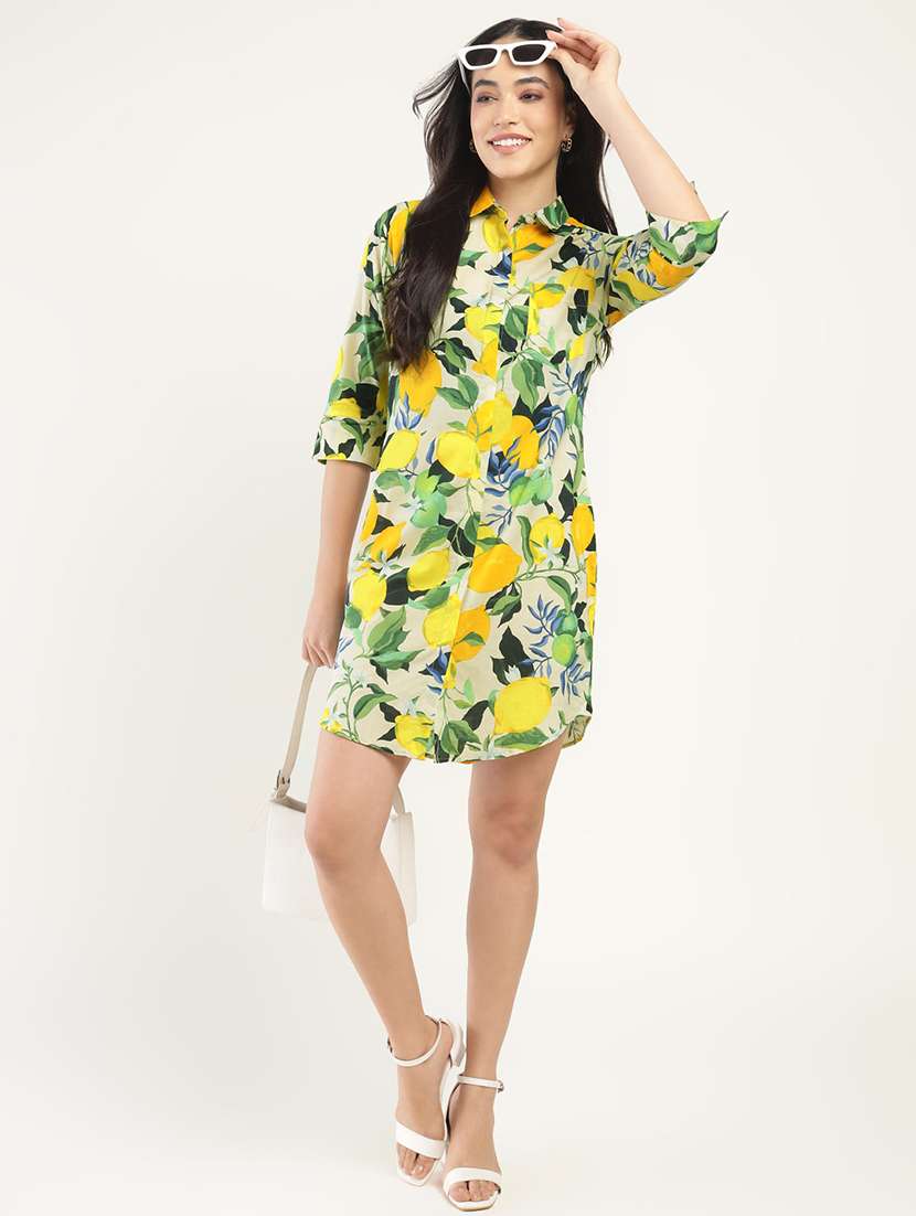 women printed collared shirt dress