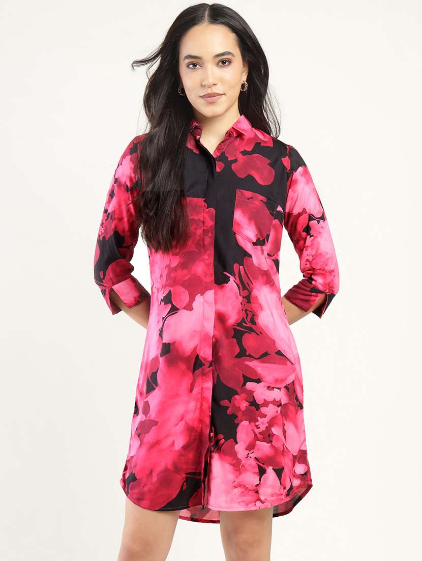 women printed collared shirt dress - 22069365 - Zoom Image - 0