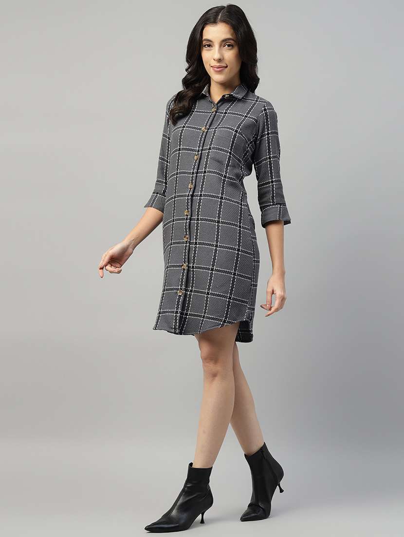 women checkered collared shirt dress - 22069368 -  Standard Image - 1