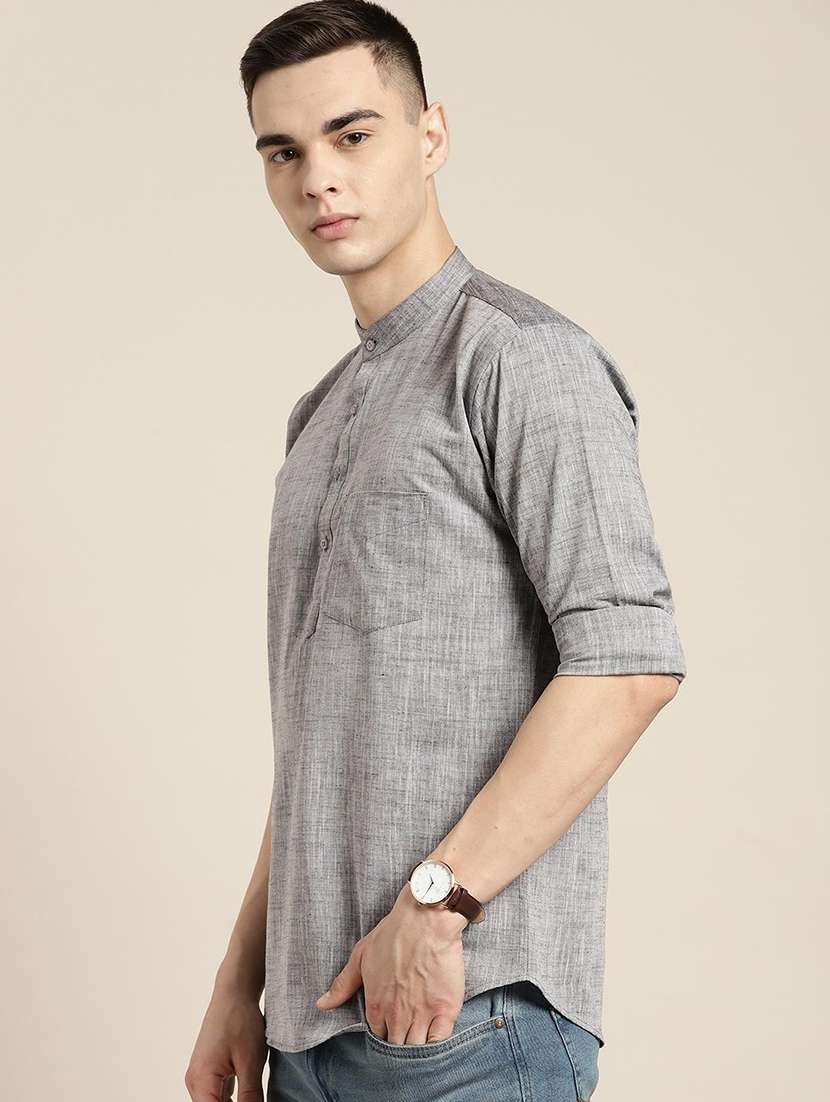 men mandarin neck long sleeve short kurta - 22069374 -  Standard Image - 1