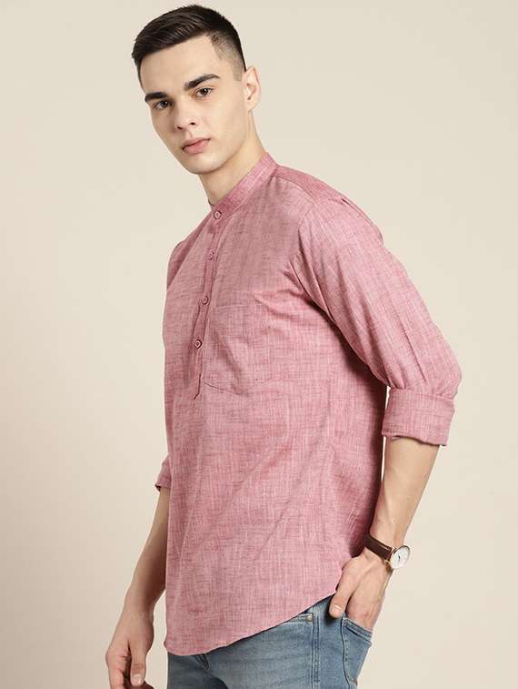men mandarin neck long sleeve short kurta - 22069375 -  Standard Image - 1