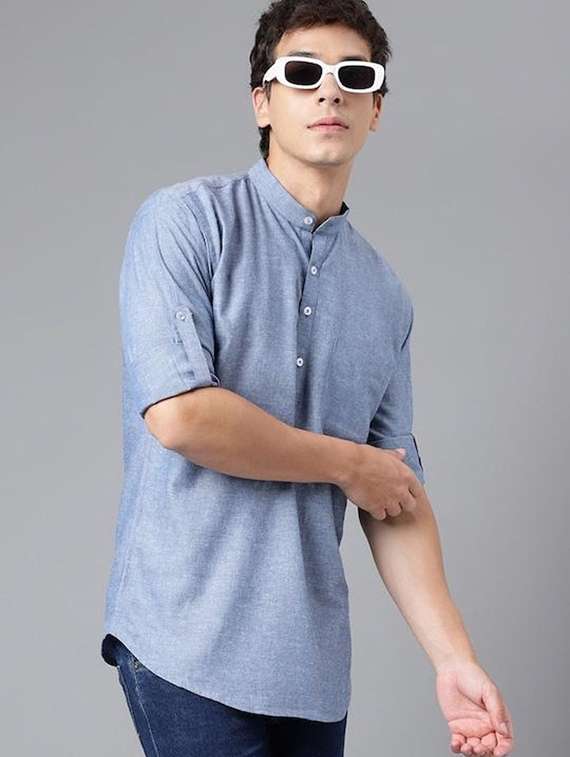 men mandarin neck long sleeve short kurta - 22069377 - Zoom Image - 0