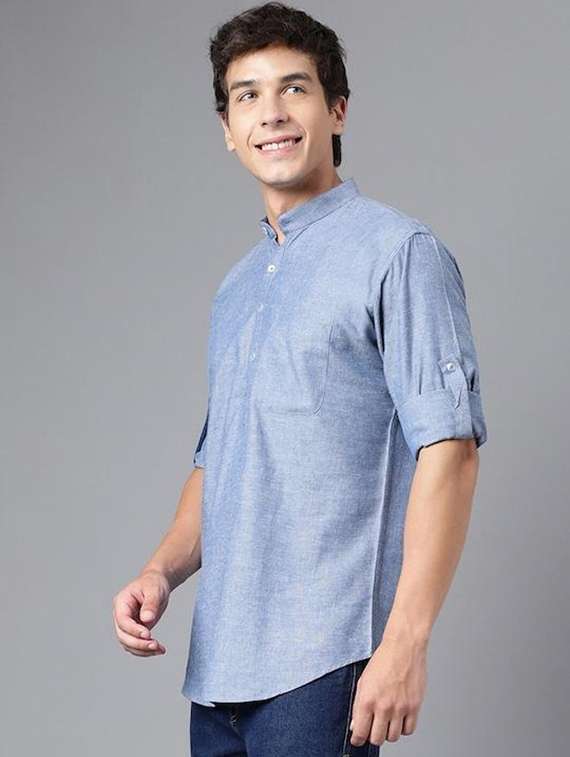 men mandarin neck long sleeve short kurta - 22069377 - Standard Image - 1