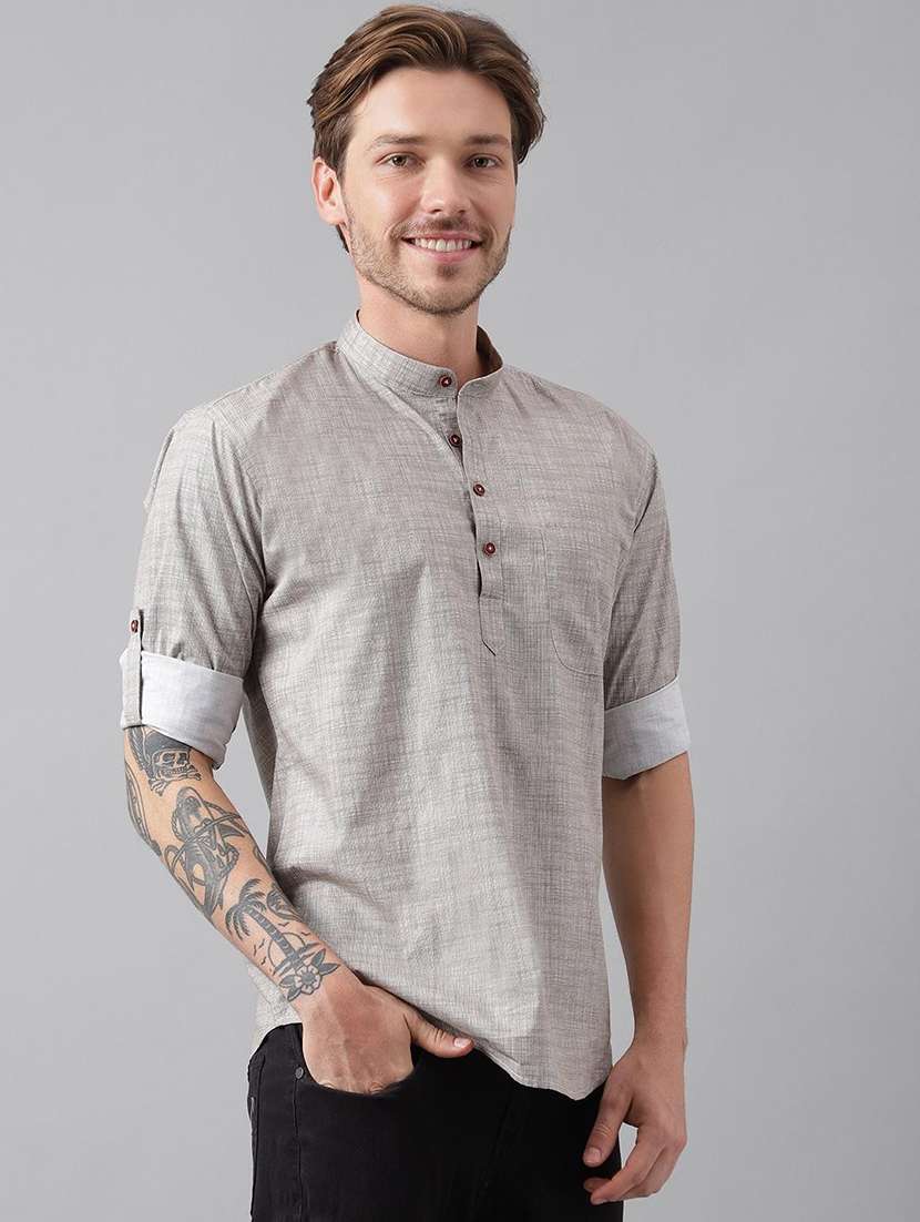 Men Mandarin Neck Long Sleeve Short Kurta - 22069379 -  Standard Image - 1