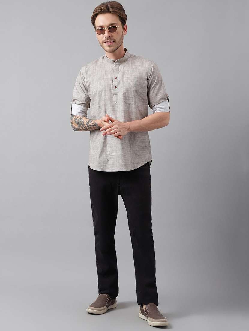 Men Mandarin Neck Long Sleeve Short Kurta - 22069379 -  Standard Image - 4