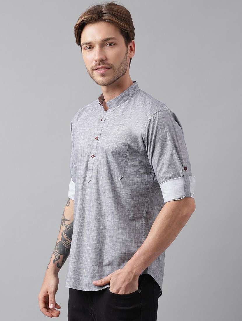 men mandarin neck long sleeve short kurta - 22069381 -  Standard Image - 1