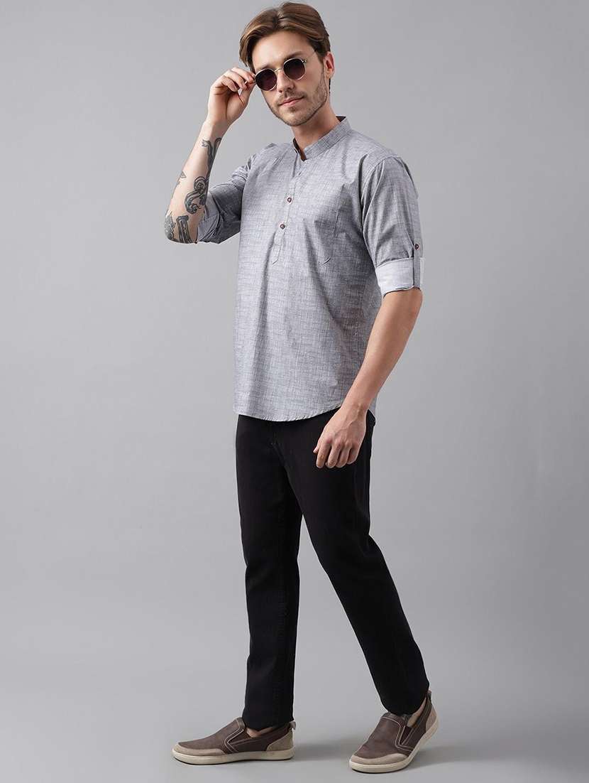 men mandarin neck long sleeve short kurta - 22069381 -  Standard Image - 4