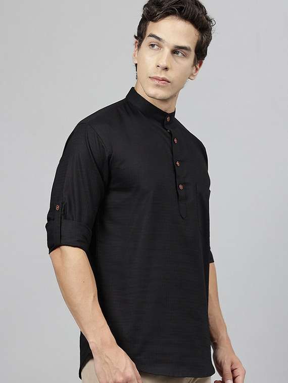 men mandarin neck long sleeve short kurta - 22069382 -  Standard Image - 1
