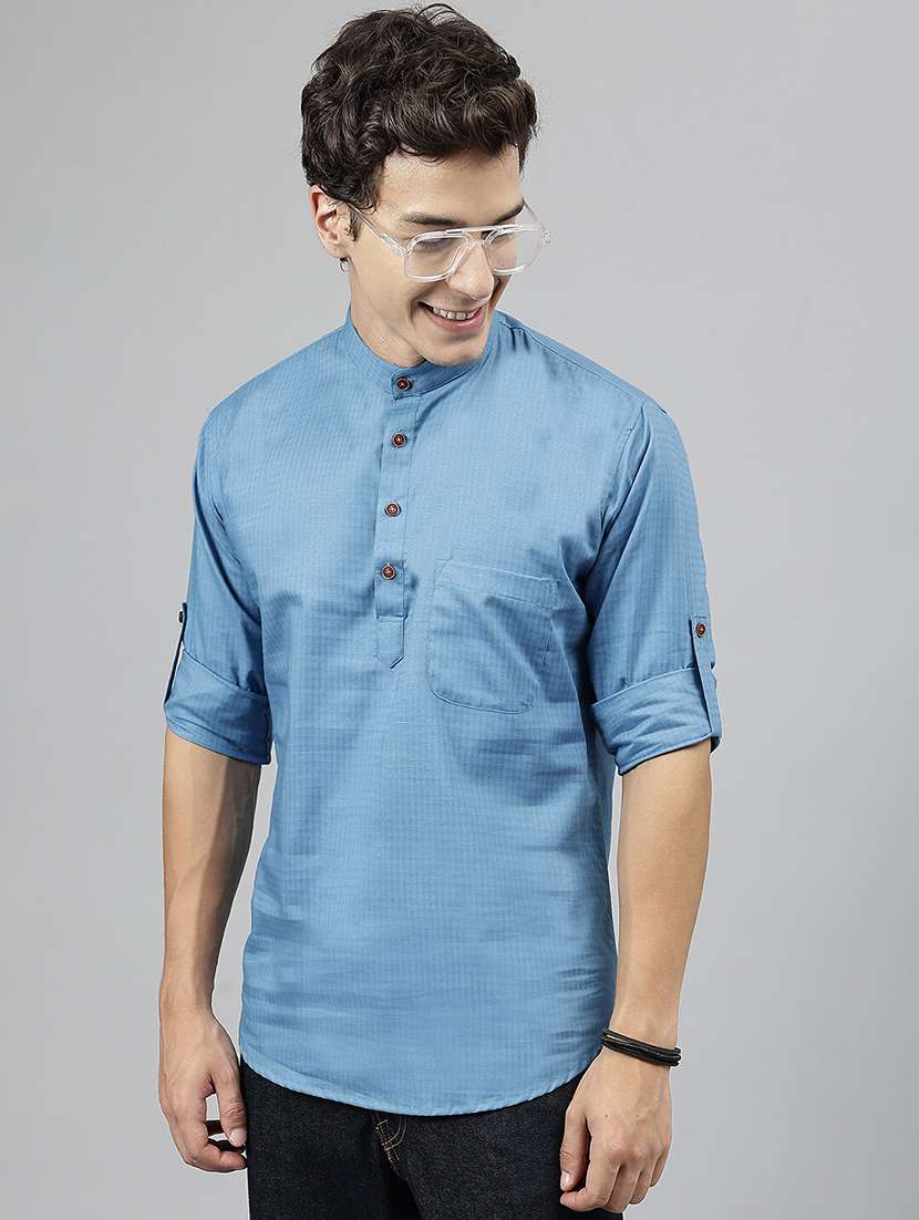 men mandarin neck long sleeve short kurta