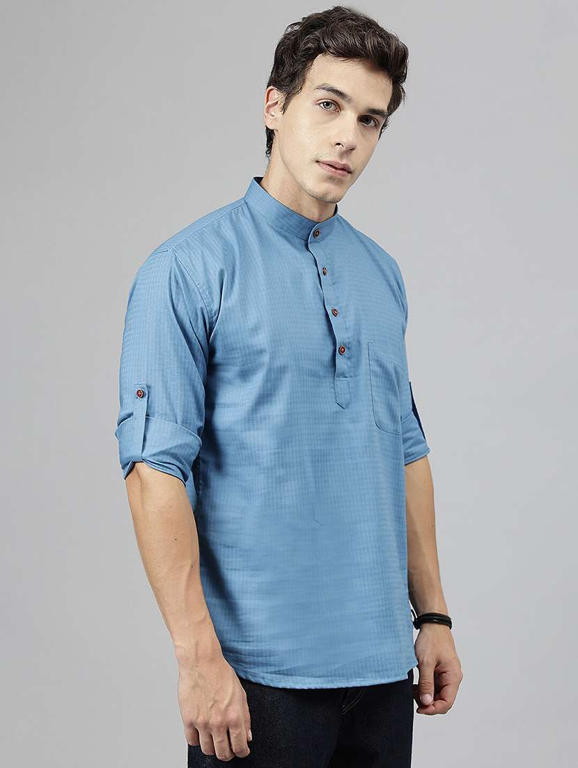 men mandarin neck long sleeve short kurta - 22069383 - Standard Image - 1