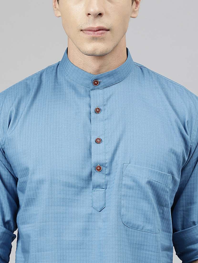 men mandarin neck long sleeve short kurta - 22069383 - Standard Image - 4