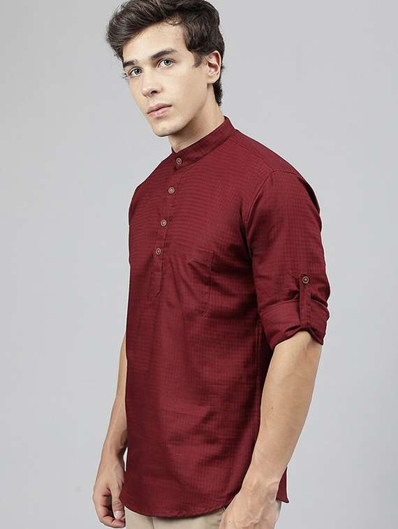 men mandarin neck long sleeve short kurta - 22069384 -  Standard Image - 1