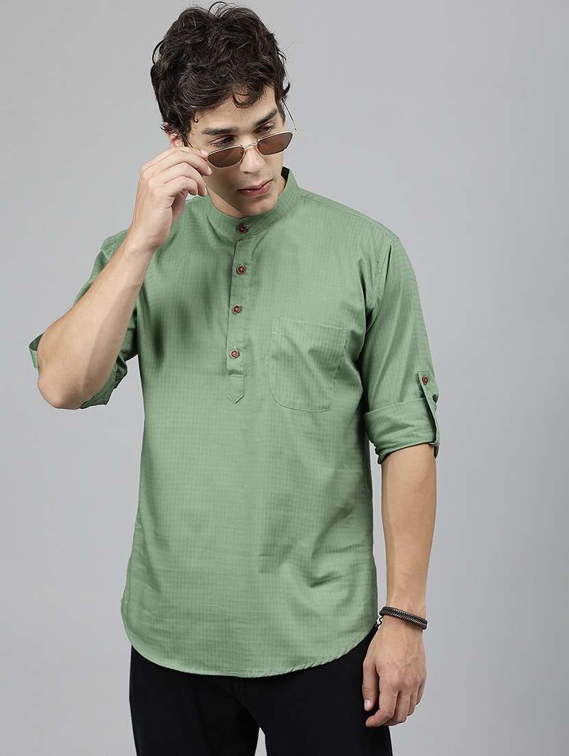 men mandarin neck long sleeve short kurta