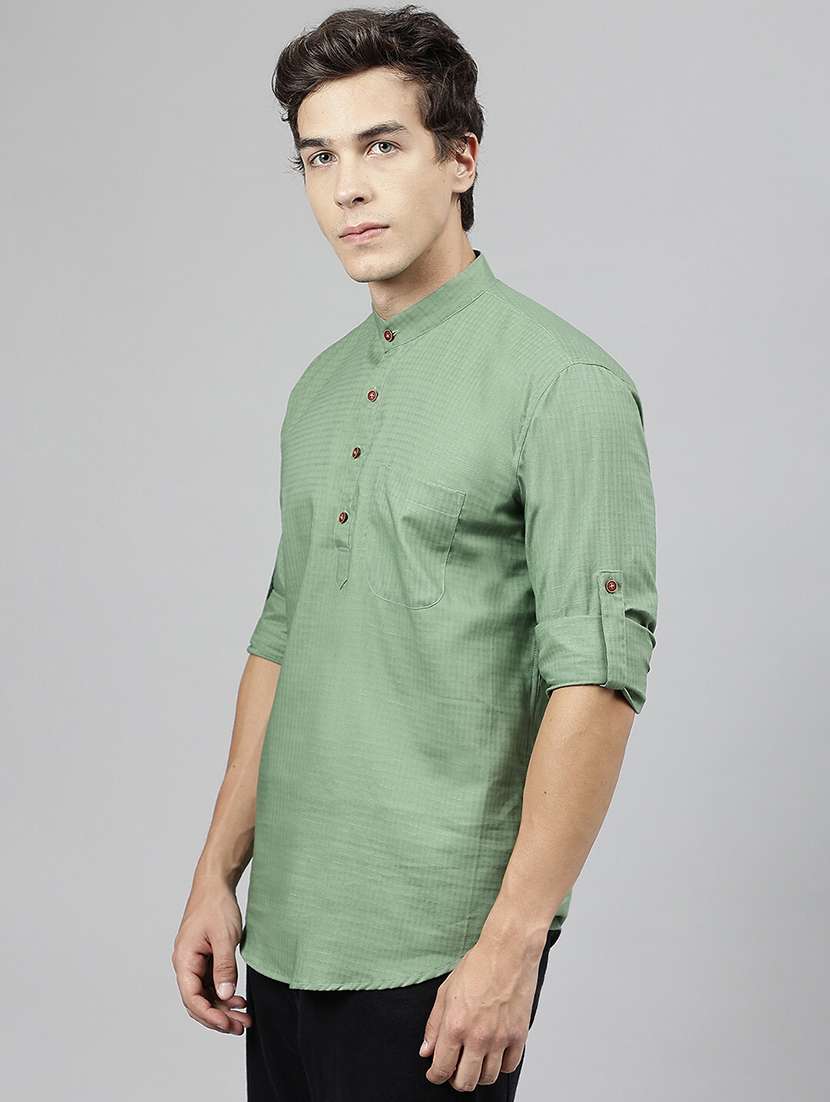 men mandarin neck long sleeve short kurta - 22069386 -  Standard Image - 1