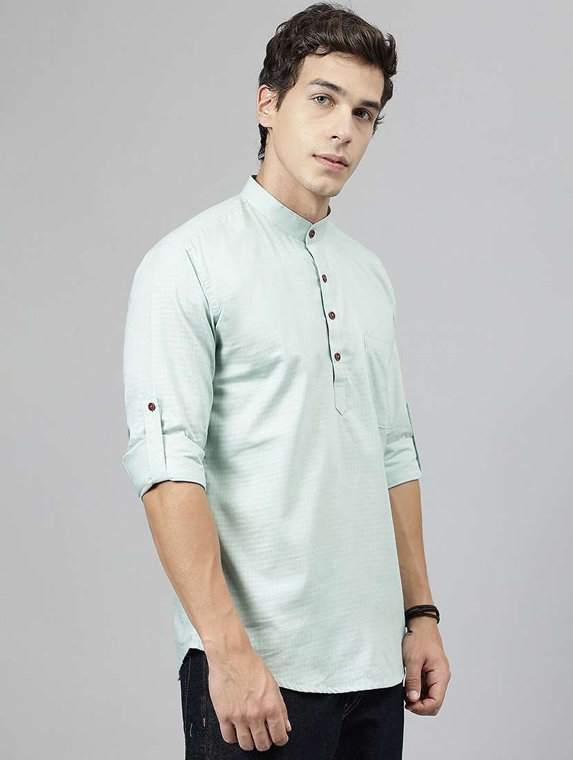 men mandarin neck long sleeve short kurta - 22069387 -  Standard Image - 1