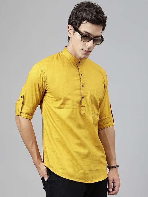 men mandarin neck long sleeve short kurta - 22069388 -  Standard Image - 0
