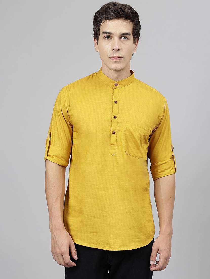 men mandarin neck long sleeve short kurta - 22069388 - Standard Image - 1