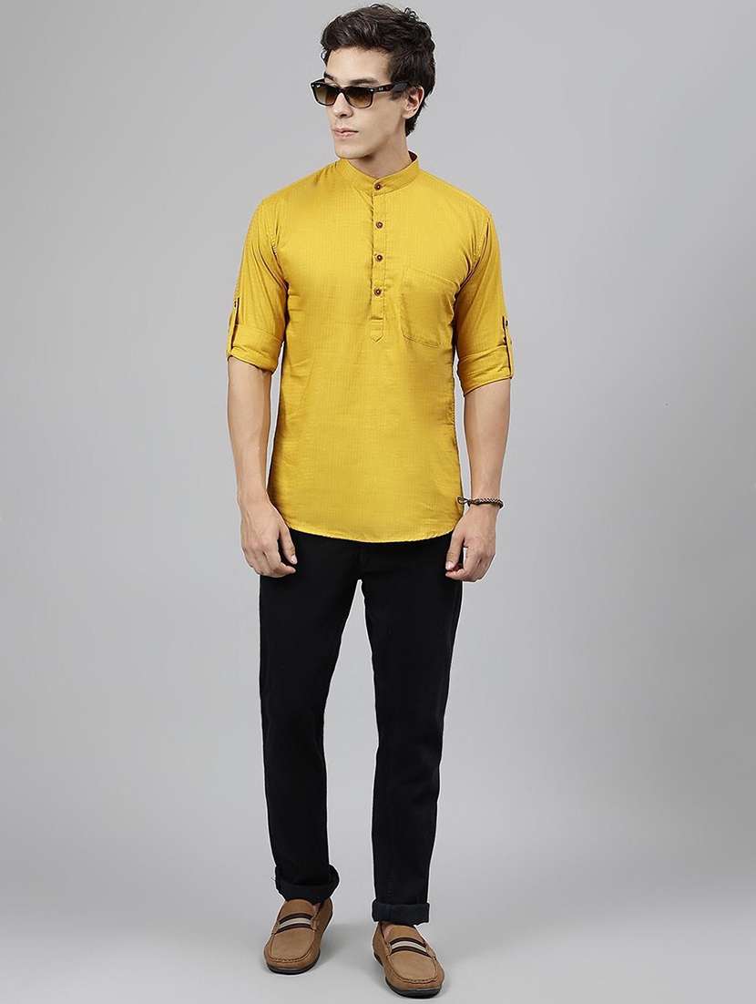 men mandarin neck long sleeve short kurta - 22069388 - Standard Image - 4
