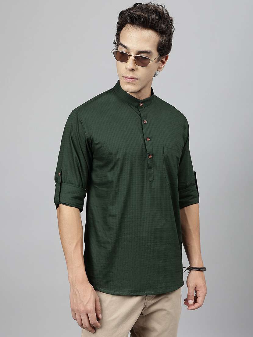 men mandarin neck long sleeve short kurta