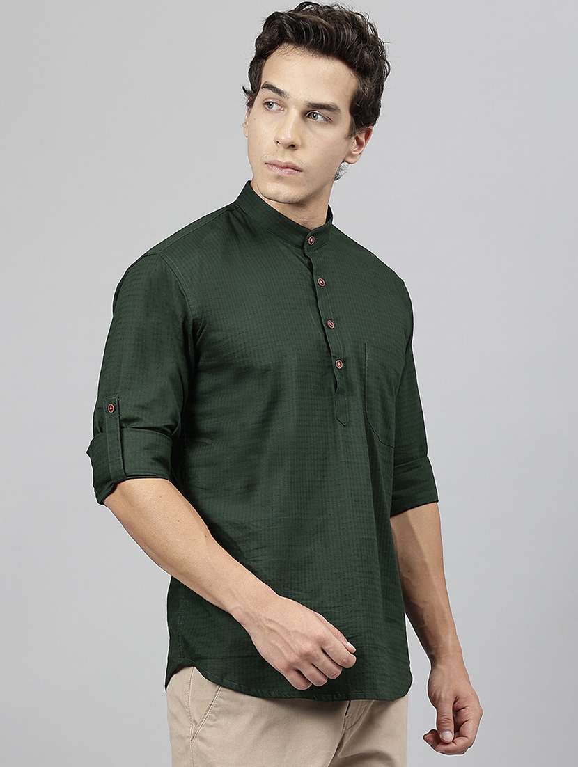 men mandarin neck long sleeve short kurta - 22069390 -  Standard Image - 1