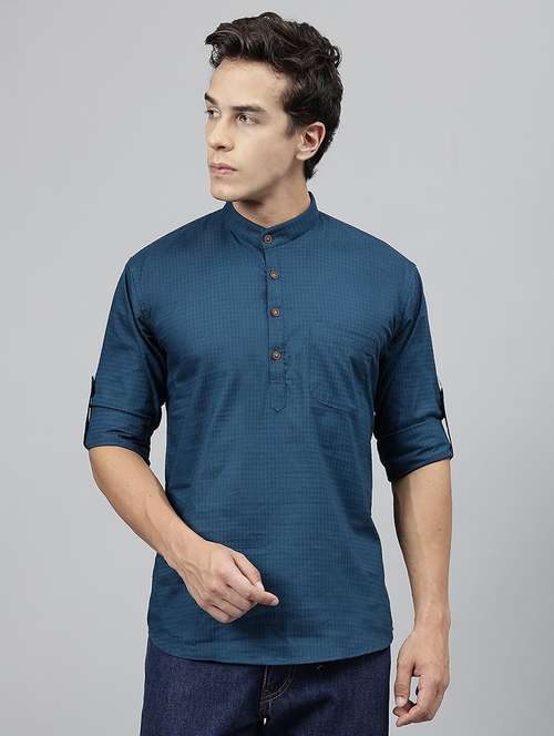 men mandarin neck long sleeve short kurta - 22069391 -  Standard Image - 0