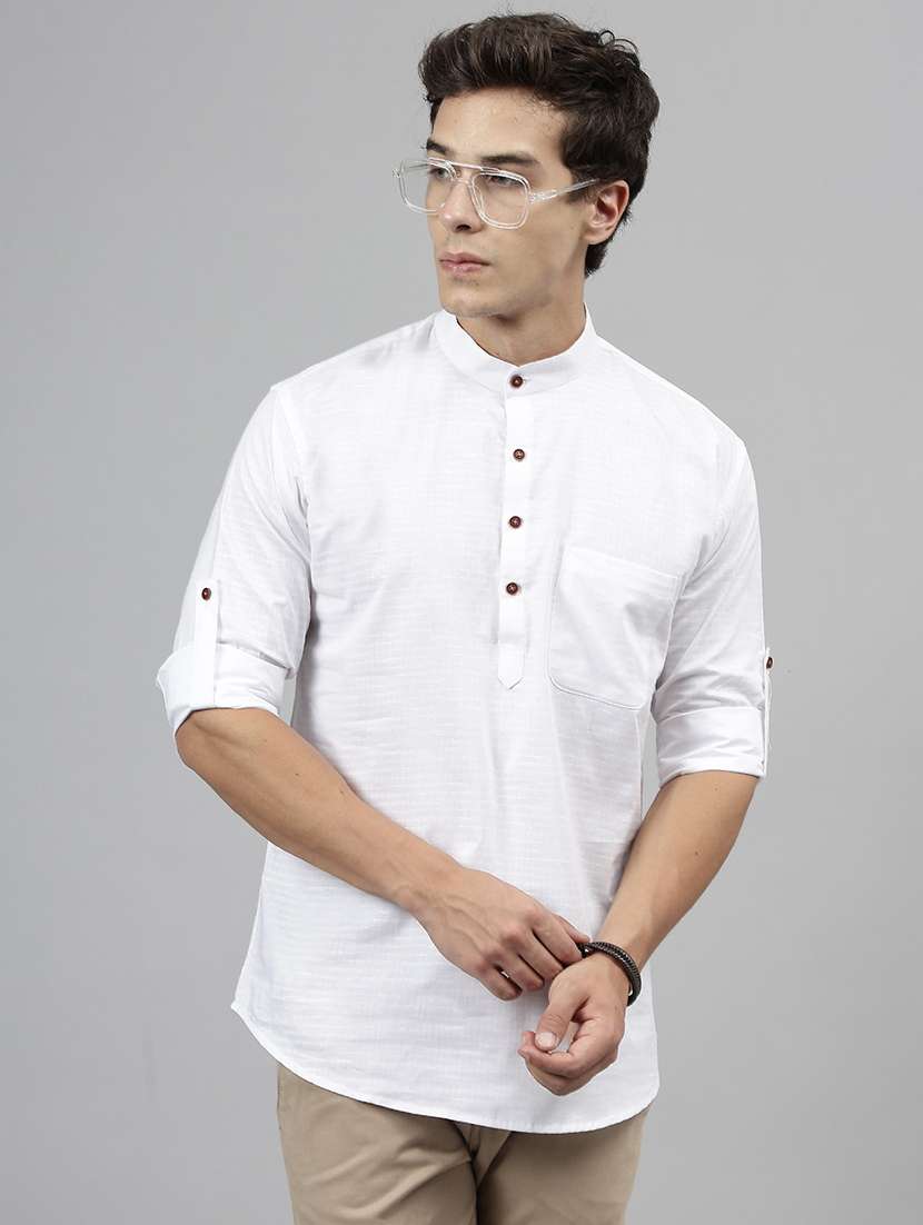 men mandarin neck long sleeve short kurta