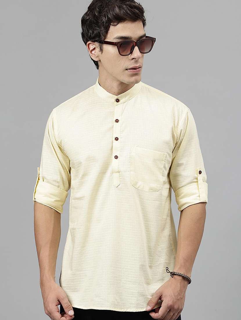 men mandarin neck long sleeve short kurta