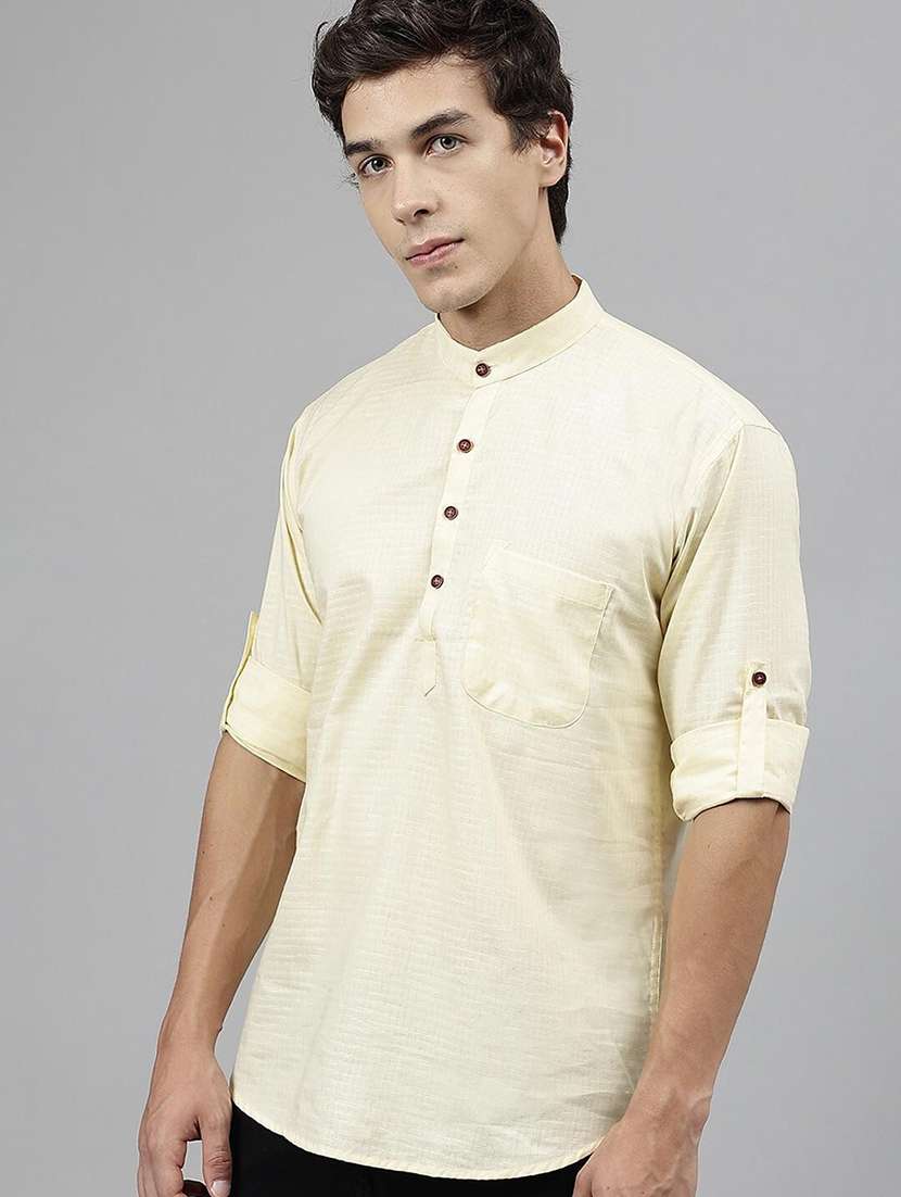 men mandarin neck long sleeve short kurta - 22069393 - Standard Image - 1