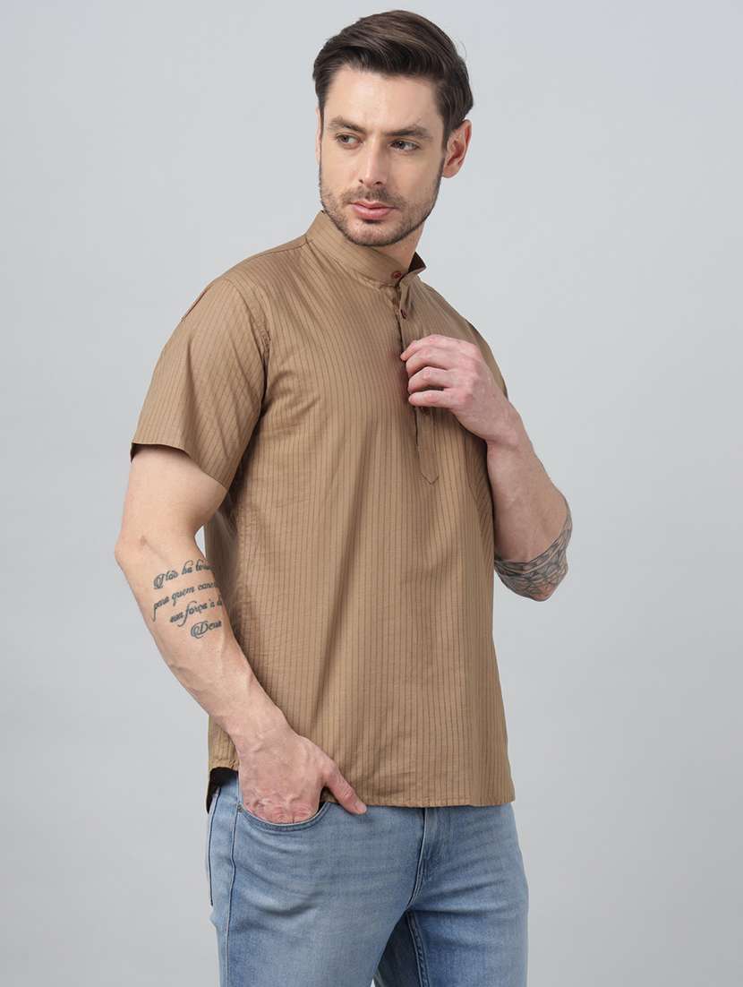 men mandarin neck short sleeve short kurta - 22069395 -  Standard Image - 1