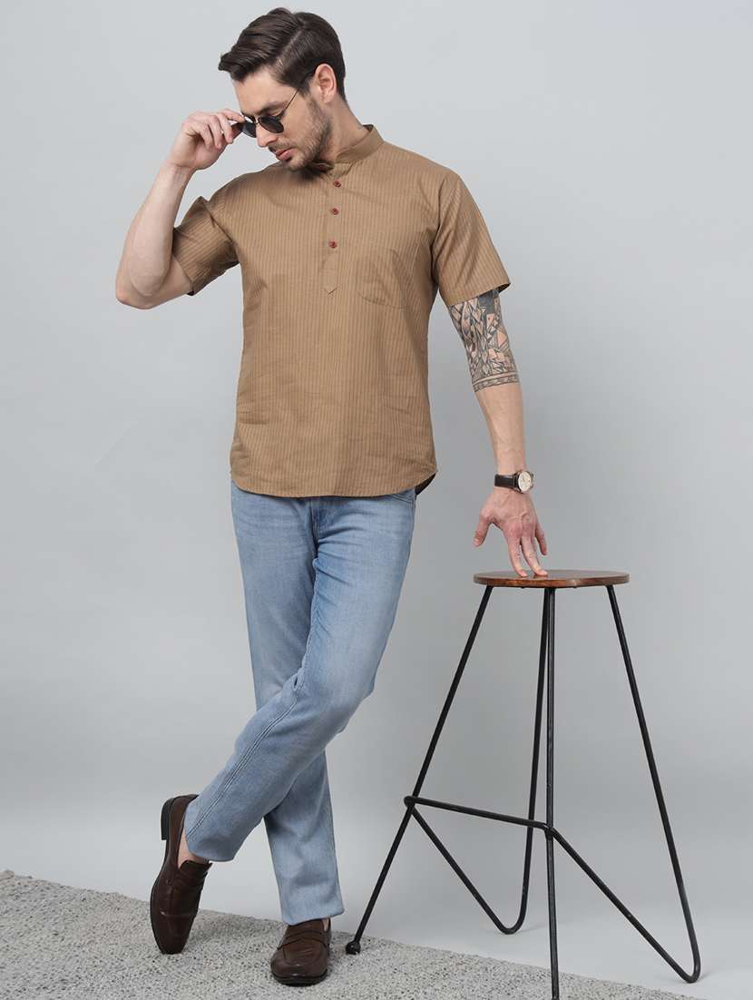 men mandarin neck short sleeve short kurta - 22069395 -  Standard Image - 4