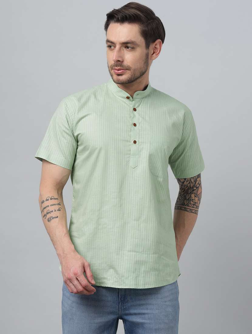 men mandarin neck short sleeve short kurta - 22069396 -  Standard Image - 1
