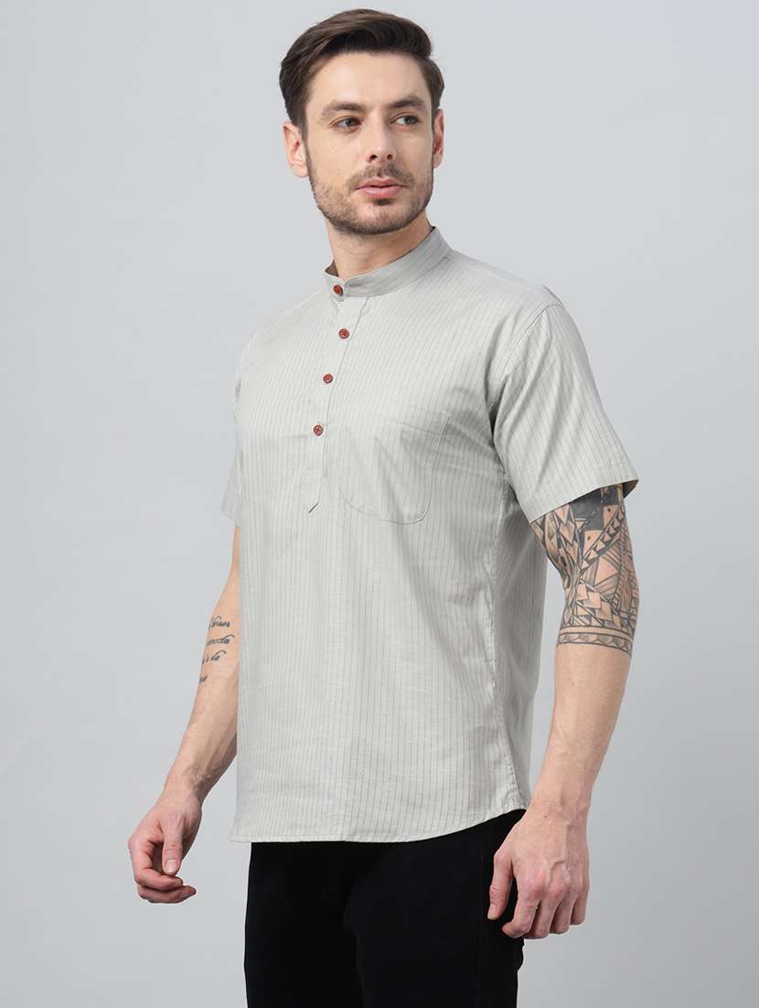 men mandarin neck short sleeve short kurta - 22069397 -  Standard Image - 1