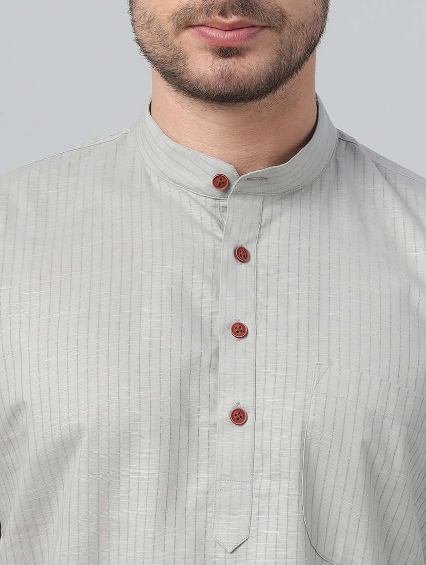 men mandarin neck short sleeve short kurta - 22069397 -  Standard Image - 4