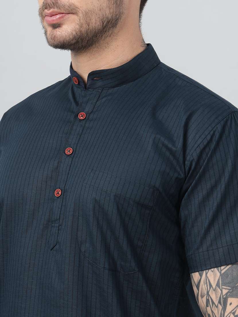men mandarin neck short sleeve short kurta - 22069398 -  Standard Image - 4