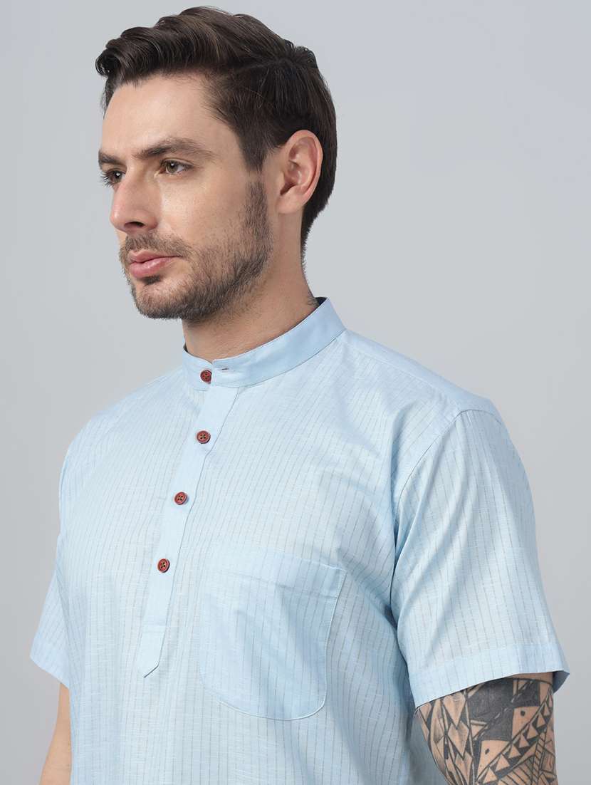 men mandarin neck short sleeve short kurta - 22069399 -  Standard Image - 4