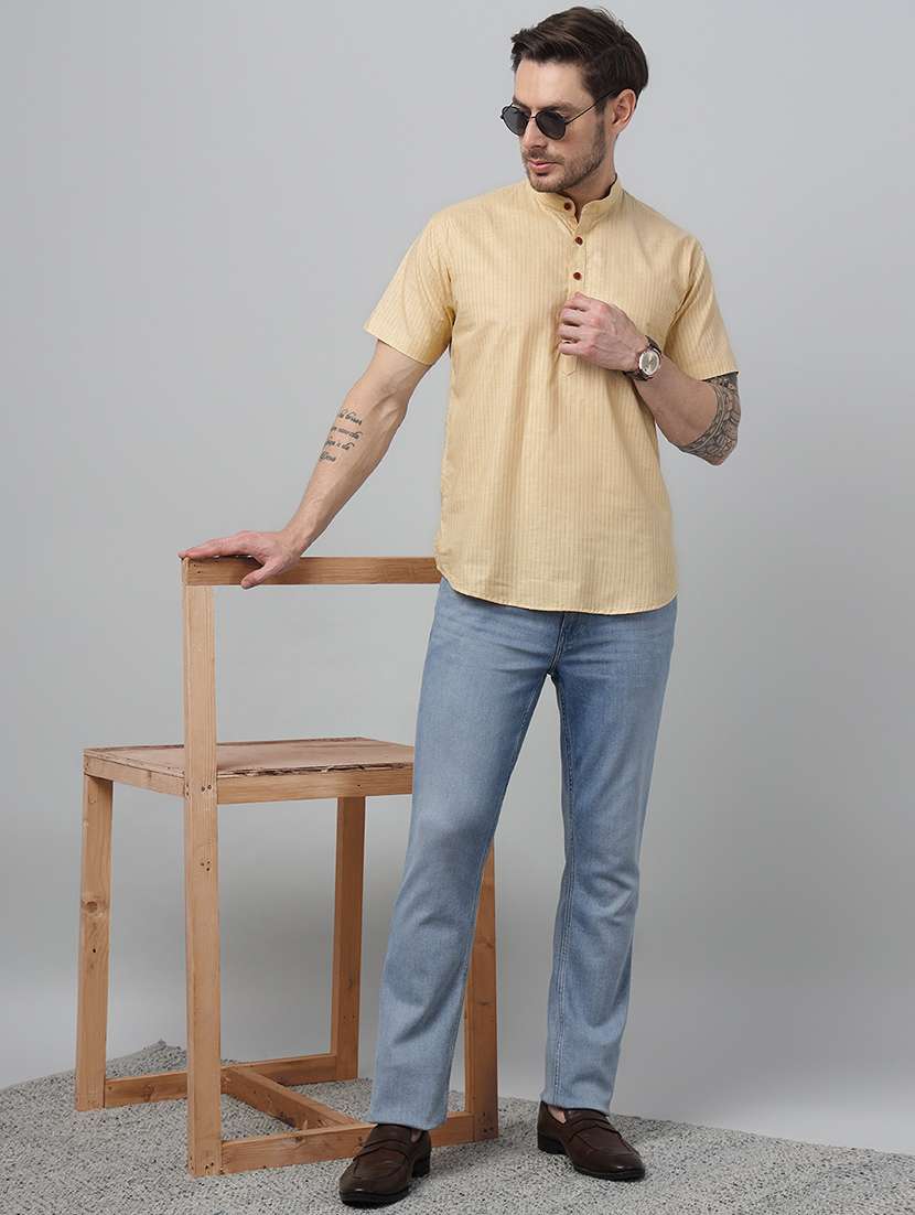 men mandarin neck short sleeve short kurta - 22069401 -  Standard Image - 4