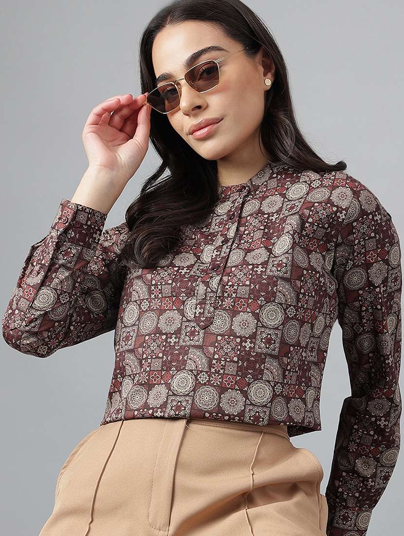 women printed long sleeve regular top
