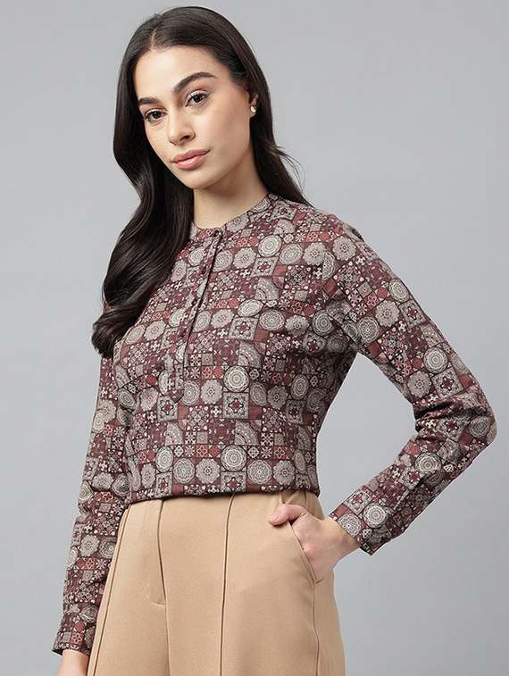 women printed long sleeve regular top - 22069409 -  Standard Image - 1
