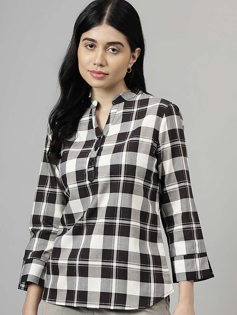 women checkered three quarter sleeve shirt top - 22069426 - Zoom Image - 0