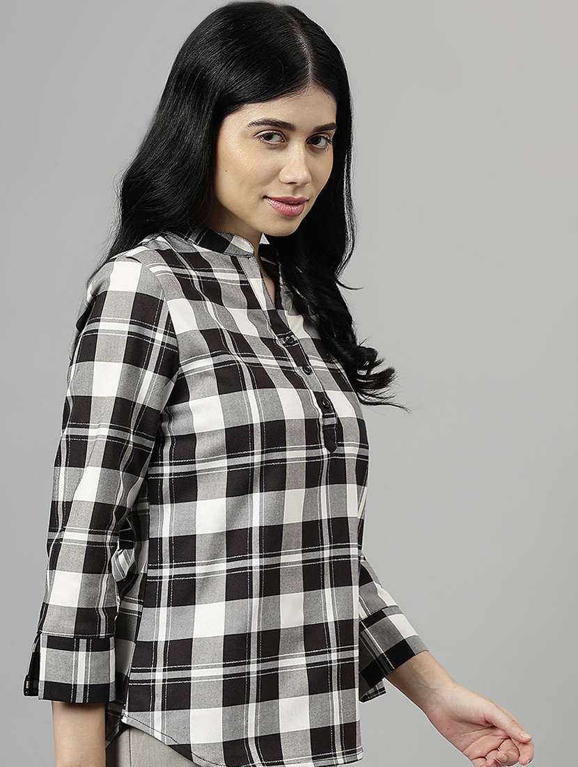 women checkered three quarter sleeve shirt top - 22069426 -  Standard Image - 1