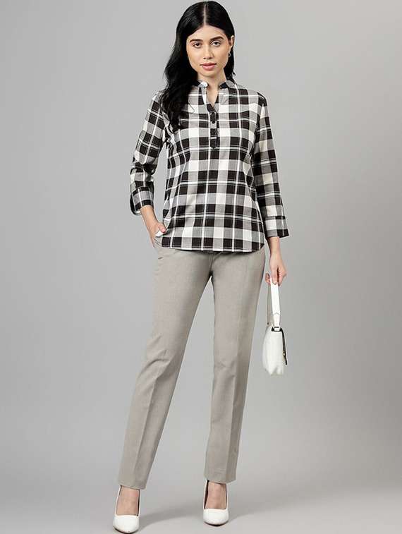 women checkered three quarter sleeve shirt top - 22069426 - Standard Image - 4