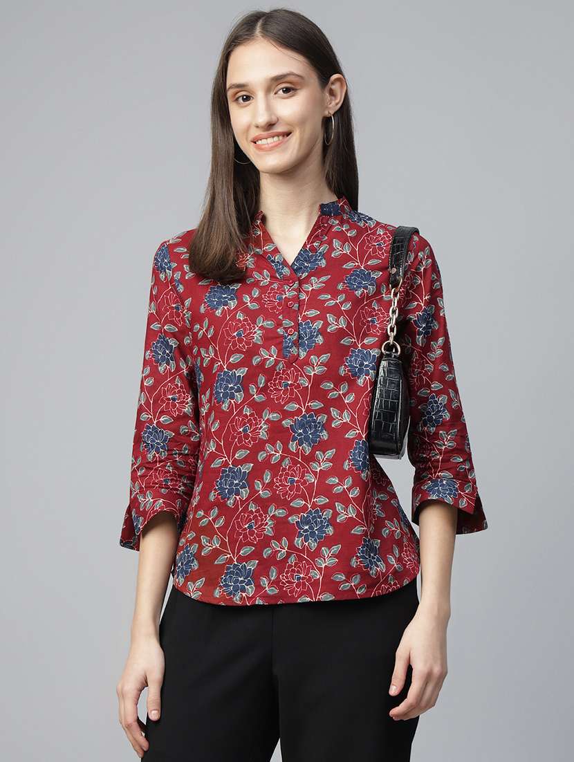 women printed three quarter sleeve regular fit top - 22069436 -  Zoom Image - 0